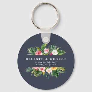 bright tropical floral wedding keychain