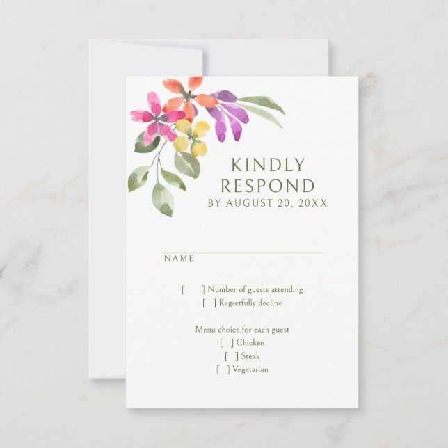 Bright Tropical Floral Wedding RSVP Card (Front)