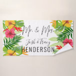 Bright Tropical Flowers & Leaves Mr and Mrs Bath Towel<br><div class="desc">Personalized Mr and Mrs with bright tropical flowers and foliage design.</div>