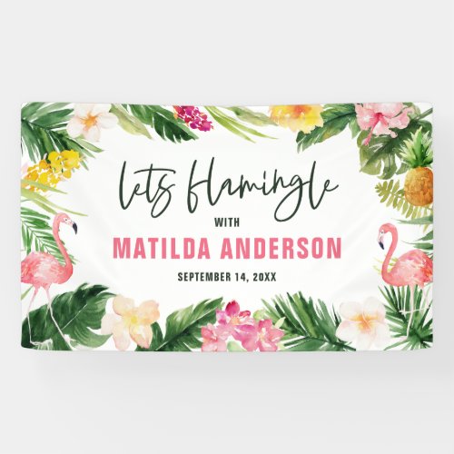 Bright tropical foliage birthday party banner