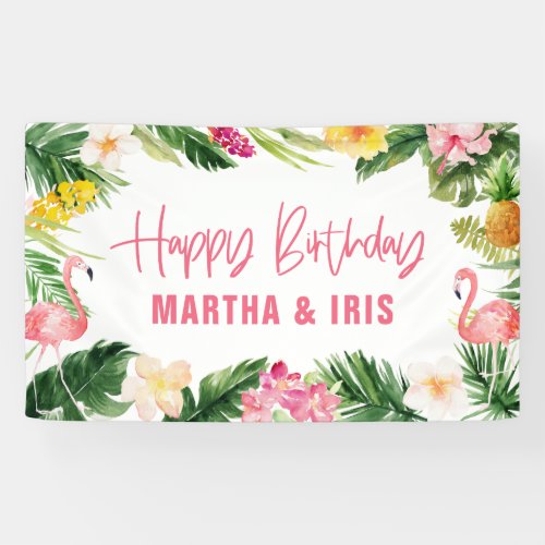 Bright tropical foliage birthday party banner