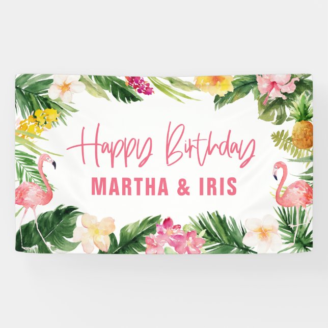Bright tropical foliage birthday party banner (Horizontal)