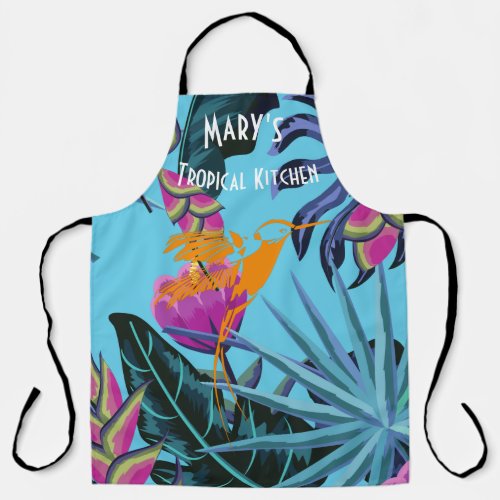 Bright Tropical Foliage Pattern with Hummingbird Apron