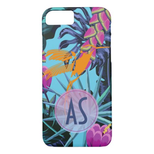 Bright Tropical Foliage Pattern with Hummingbird iPhone 87 Case