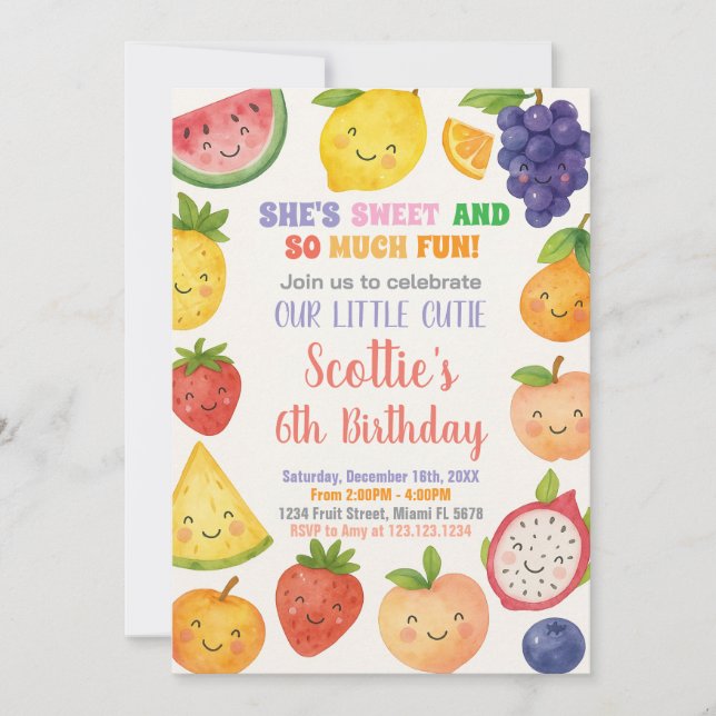 Bright Tropical Fruit Birthday Invitation (Front)