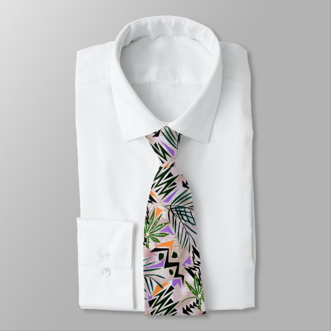 Bright tropical Hawaiian illustration, Neck Tie (Tied)