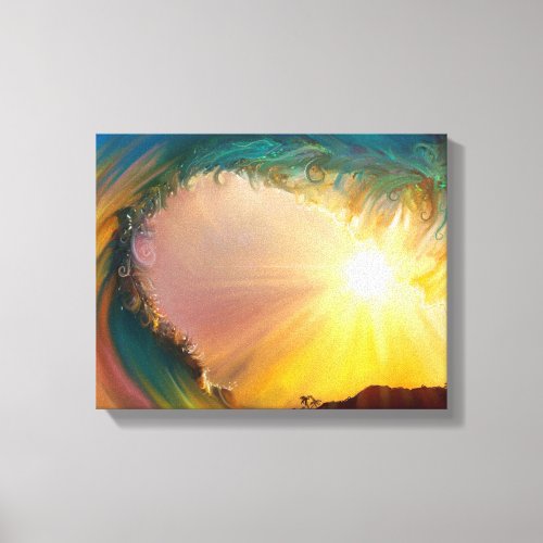 Bright tropical impressionist breaking wave sunset canvas print