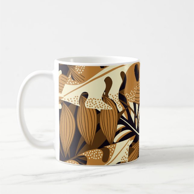 Bright Tropical Leaves Dark Pattern Coffee Mug (Left)