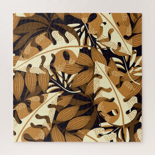 Bright Tropical Leaves Dark Pattern Jigsaw Puzzle