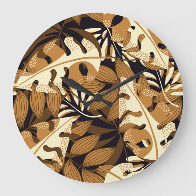 Bright Tropical Leaves Dark Pattern Large Clock (Front)