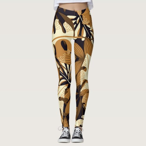 Bright Tropical Leaves Dark Pattern Leggings