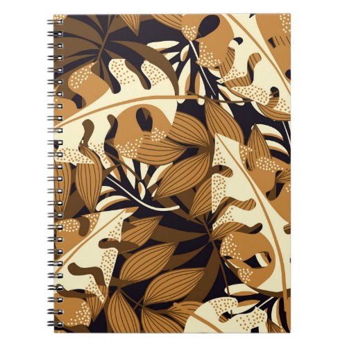 Bright Tropical Leaves Dark Pattern Notebook