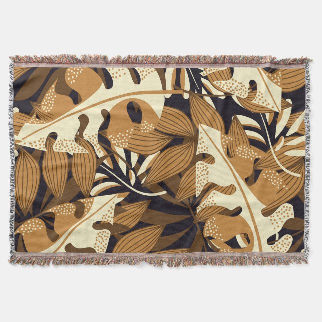 Bright Tropical Leaves Dark Pattern Throw Blanket (Front)