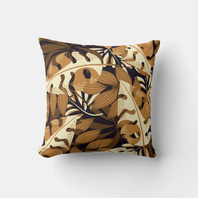 Bright Tropical Leaves Dark Pattern Throw Pillow (Front)