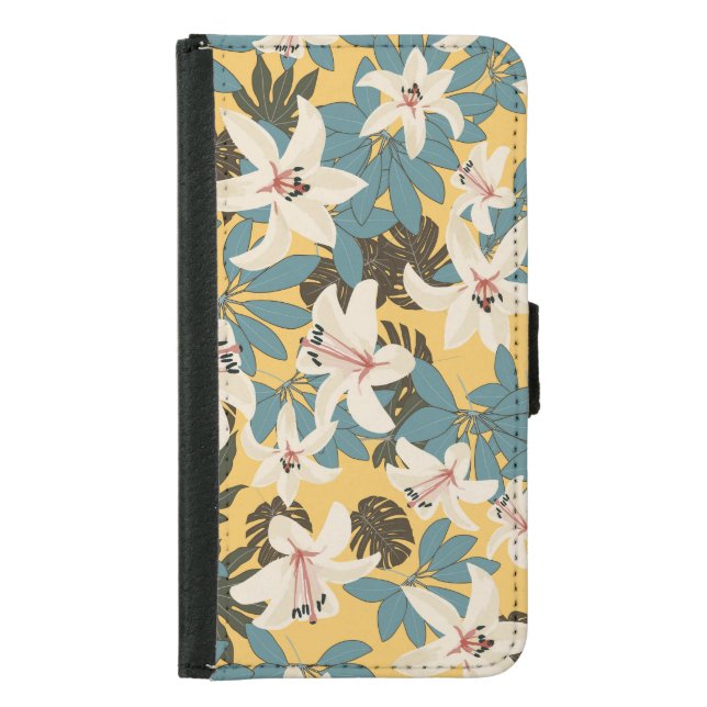 Bright Tropical Leaves Lily Pattern Samsung Galaxy Wallet Case (Front)