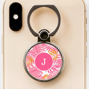 Bright Tropical Leaves Pattern Monogrammed Phone Ring Stand