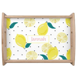 Bright Tropical Lemons Summer Dotted Name Serving Tray