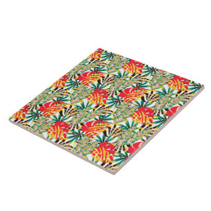 Bright Tropical Pattern Ceramic Tile