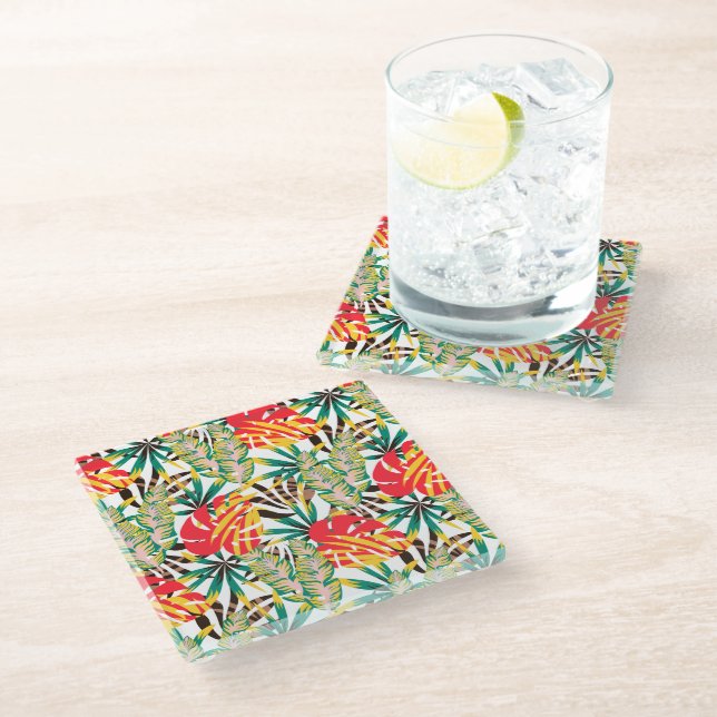 Bright Tropical Pattern Glass Coaster (Angled)
