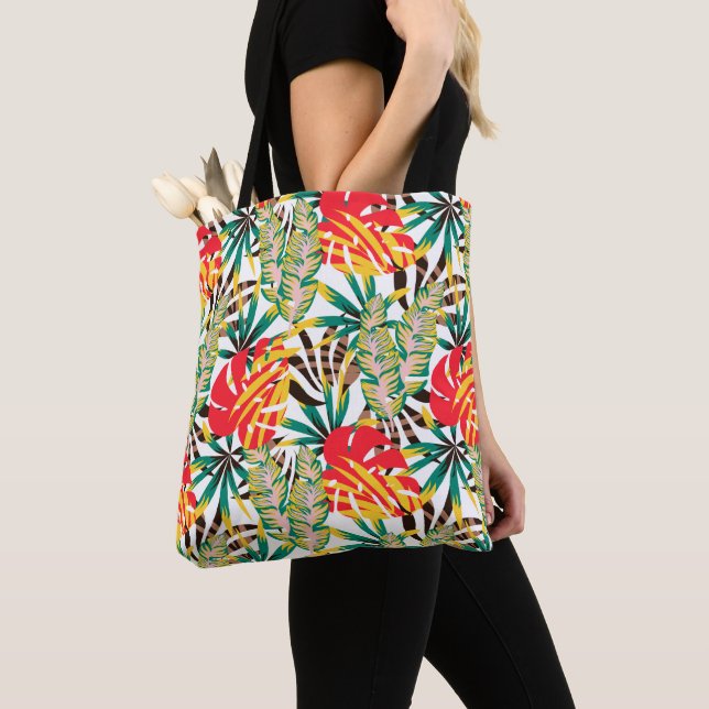 Bright Tropical Pattern Tote Bag (Close Up)