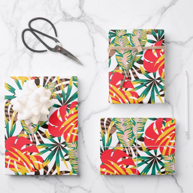 Bright Tropical Pattern Wrapping Paper Sheets (Front)