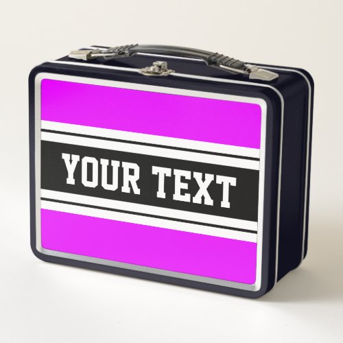 Bright Tropical Pink Black White Racing Stripes Metal Lunch Box