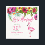 Bright Tropical Pink Let's Flamingo 30th Birthday Napkins<br><div class="desc">You'll have a fun, summery birthday celebration with this cute tropical "Let's Flamingle" party napkin! Featuring a bright, tropical watercolor floral drop of colorful hibiscus, bottle brush, bright bird of paradise, and palm foliage, followed by "Let's Flamingle" in flamingo pink. The card is personalized in text of matching pink and...</div>