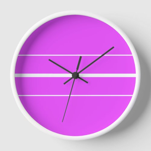 Bright Tropical Pink Sleek White Racing Stripes Clock