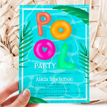 Bright Tropical pool party neon floaters Sweet 16 Invitation<br><div class="desc">Make a splash with our vibrant and tropical Sweet 16 birthday invitations! Get your floats and swimsuits ready for a party that's sure to be bright fun and unforgettable! Featuring Pool written in floaters in neon pink, green, orange illustration Sweet 16 with a pool water reflection and tropical leaf, palm...</div>