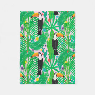 Bright tropical seamless hand drawn pattern with t fleece blanket