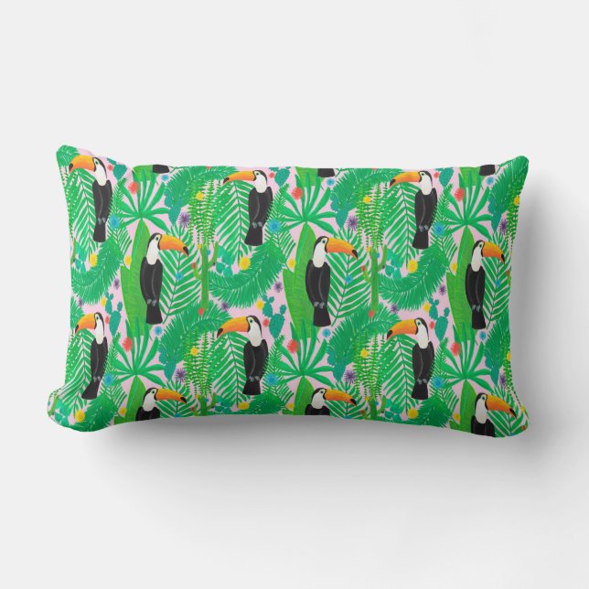 Bright tropical seamless hand drawn pattern with t lumbar pillow (Front)