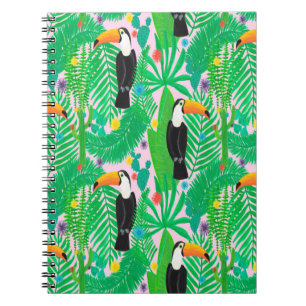 Bright tropical seamless hand drawn pattern with t notebook