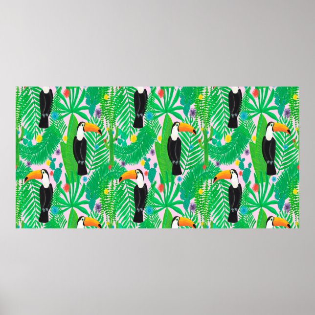 Bright tropical seamless hand drawn pattern with t poster (Front)