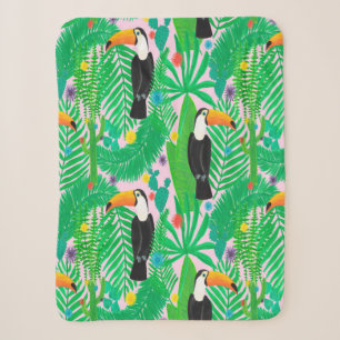Bright tropical seamless hand drawn pattern with t sherpa blanket