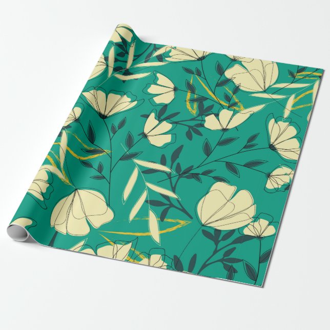 Bright tropical seamless pattern with leaves and p wrapping paper (Unrolled)