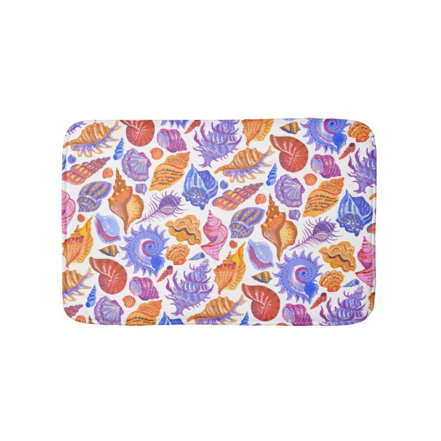 Bright tropical seashell, hand-drawn pattern bath mat (Front)