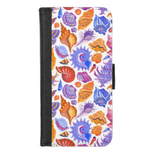 Bright tropical seashell, hand-drawn pattern iPhone 8/7 wallet case