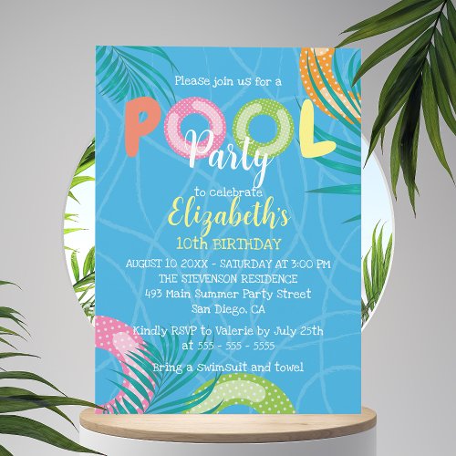 Bright Tropical Summer Fun Birthday Pool Party Invitation