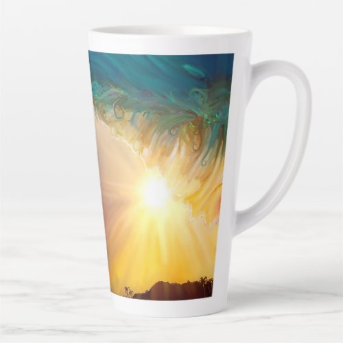 Bright tropical wave breaking at sunset latte mug