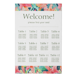 Bright Tropical Wedding Reception Seating Chart Faux Canvas Print