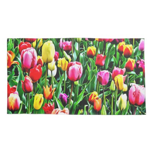 Bright Tulip Garden Print Pillowcase