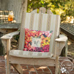 Bright Tulip Photo With Monogram Outdoor Pillow