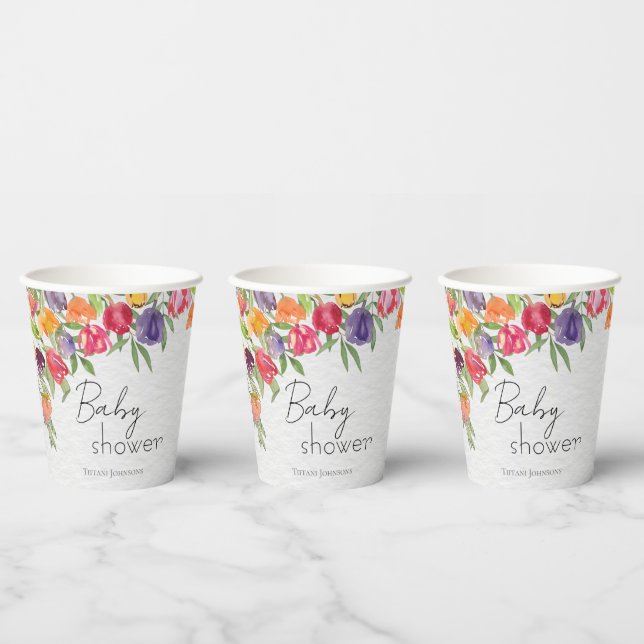 Bright Tulips and Greenery Baby Shower Paper Cups (Multi)