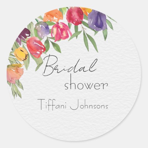 Bright Tulips and Greenery Bridal Shower Classic Round Sticker