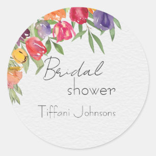 Bright Tulips and Greenery Bridal Shower Classic Round Sticker