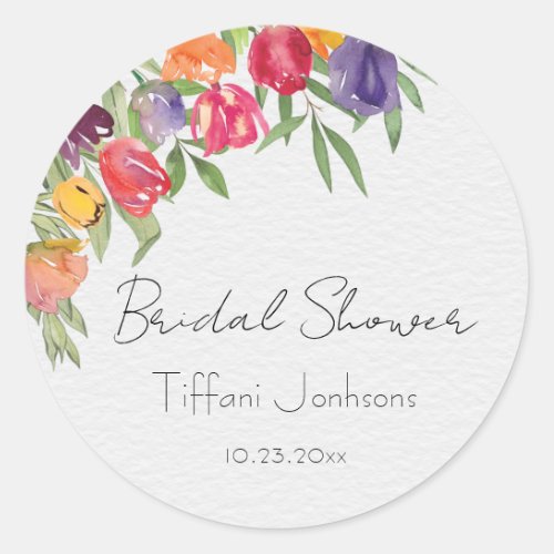 Bright Tulips and Greenery Bridal Shower Classic Round Sticker