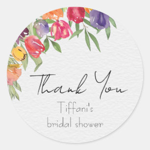 Bright Tulips and Greenery Thank You Bridal Shower Classic Round Sticker