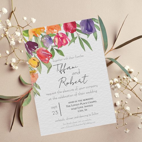 Bright Tulips and Greenery Wedding Invitation