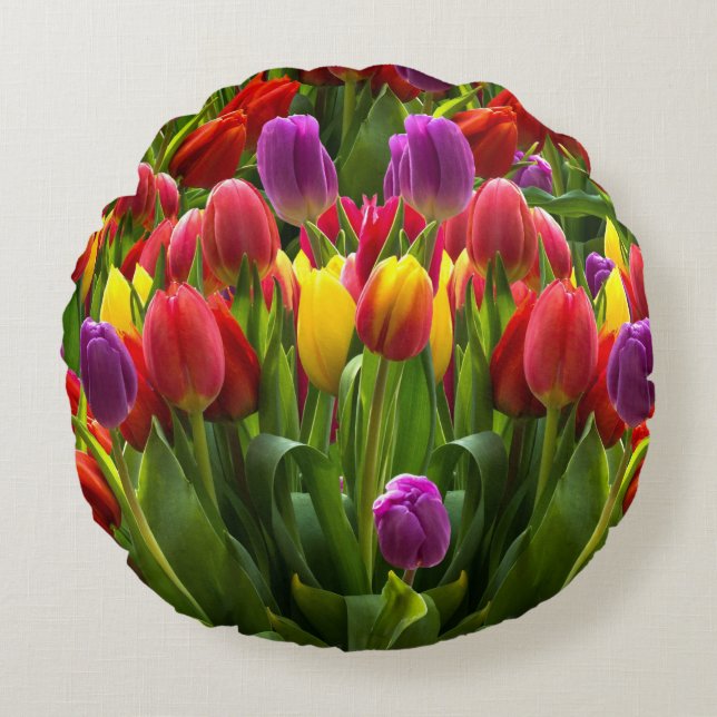Bright Tulips Round Pillow (Front)