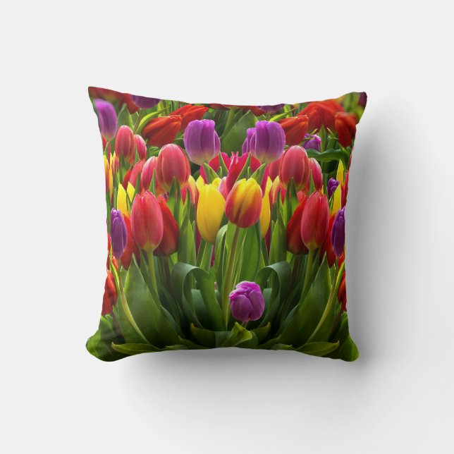 Bright Tulips Throw Pillow (Front)